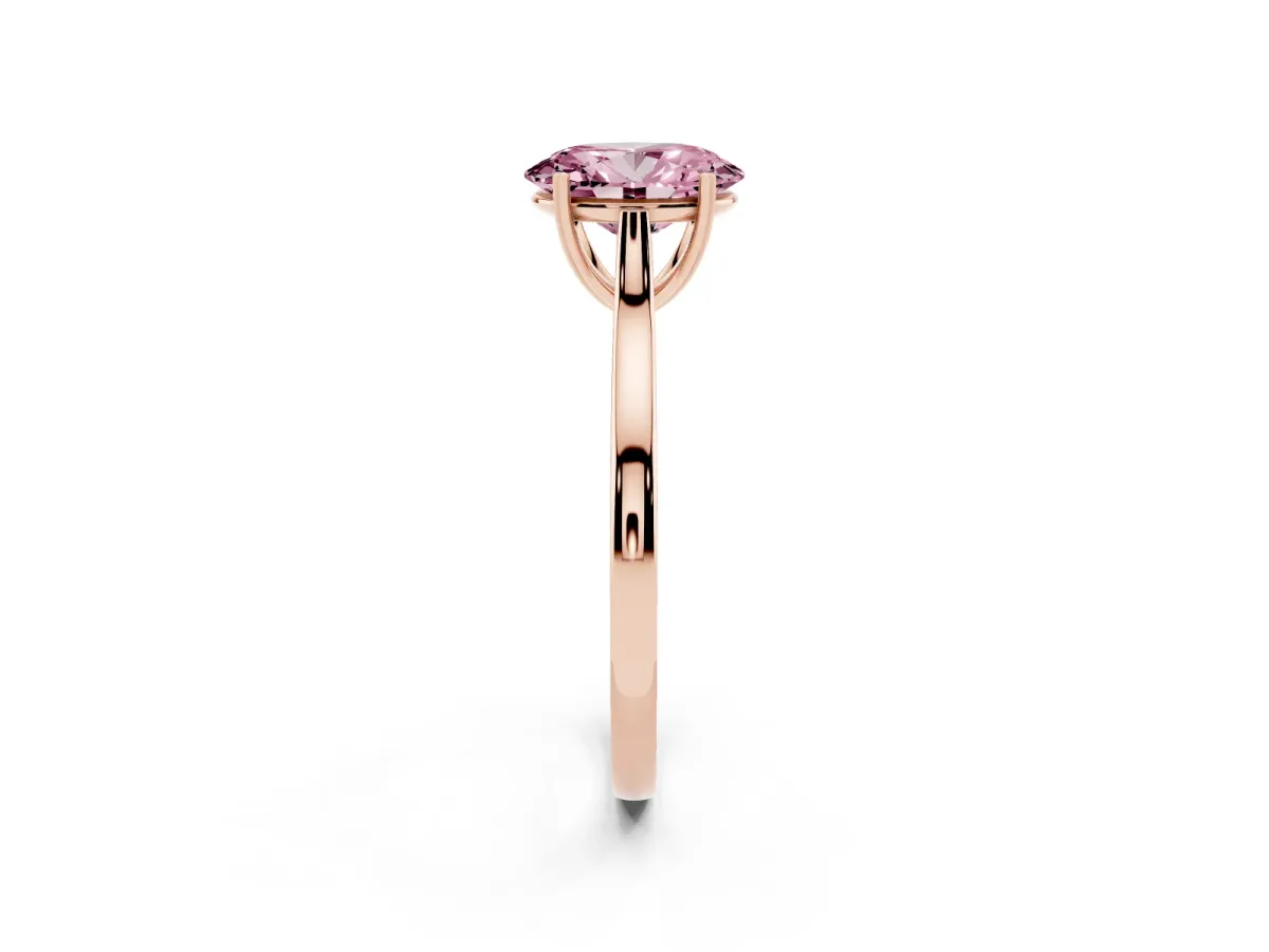 Fancy Pink Oval Cut Solitaire Heart Prong Engagement Ring with Tapered Band Rose gold