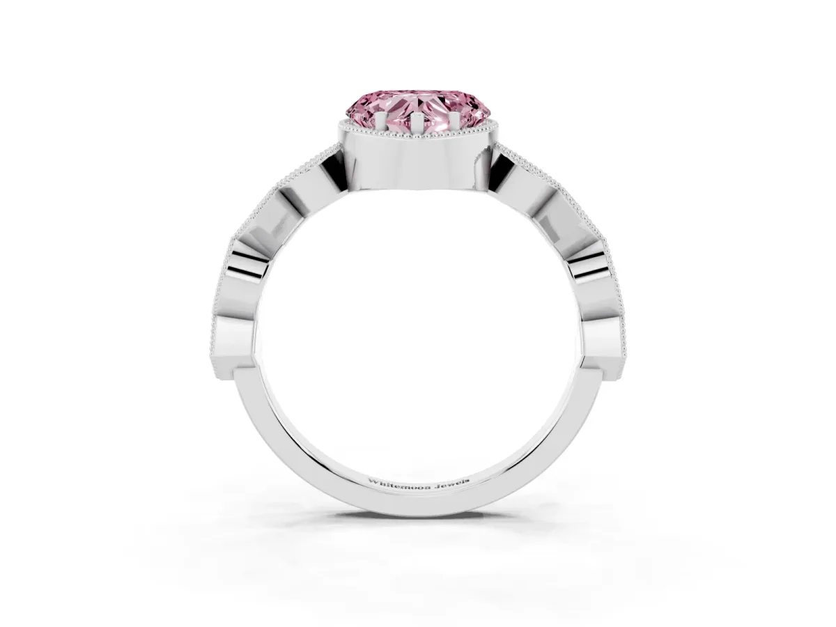 Fancy Pink Heart Cut Milgrain Marquise Diamond Twist Band Ring Silver