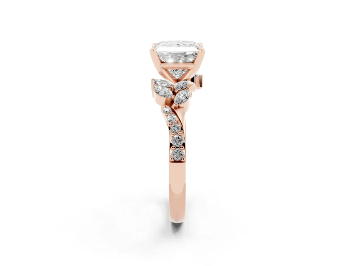 Princess Cut Solitaire Marquise Twist Band with Six-Prong Setting Rose gold
