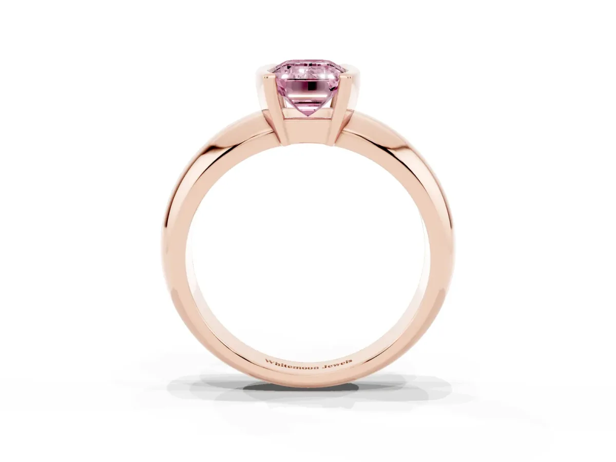 Fancy Pink Emerald Cut Solitaire Tension Set Diamond Ring with Wide Band Rose gold
