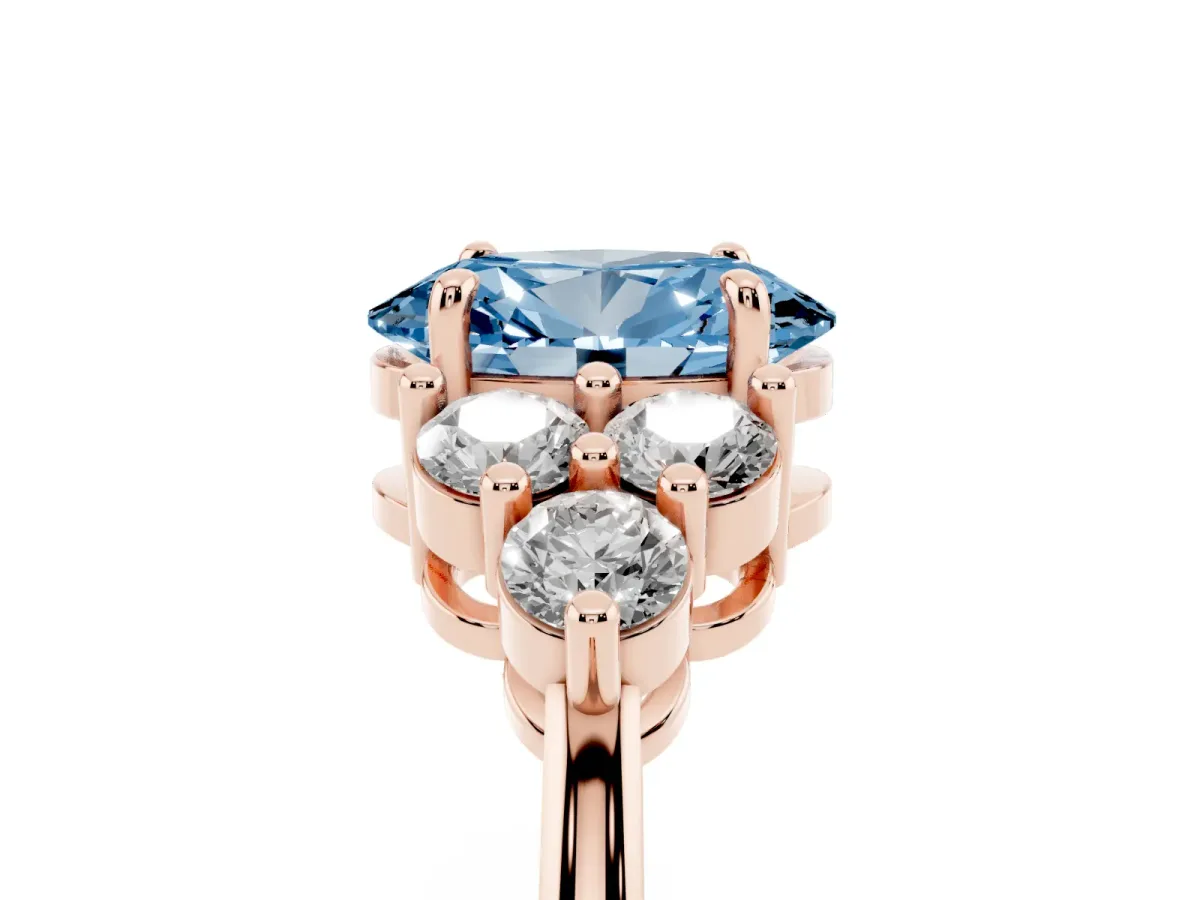 Fancy Blue Oval Cut Brilliant Diamond Cluster Accent Solitaire Ring with Prong Setting Rose gold