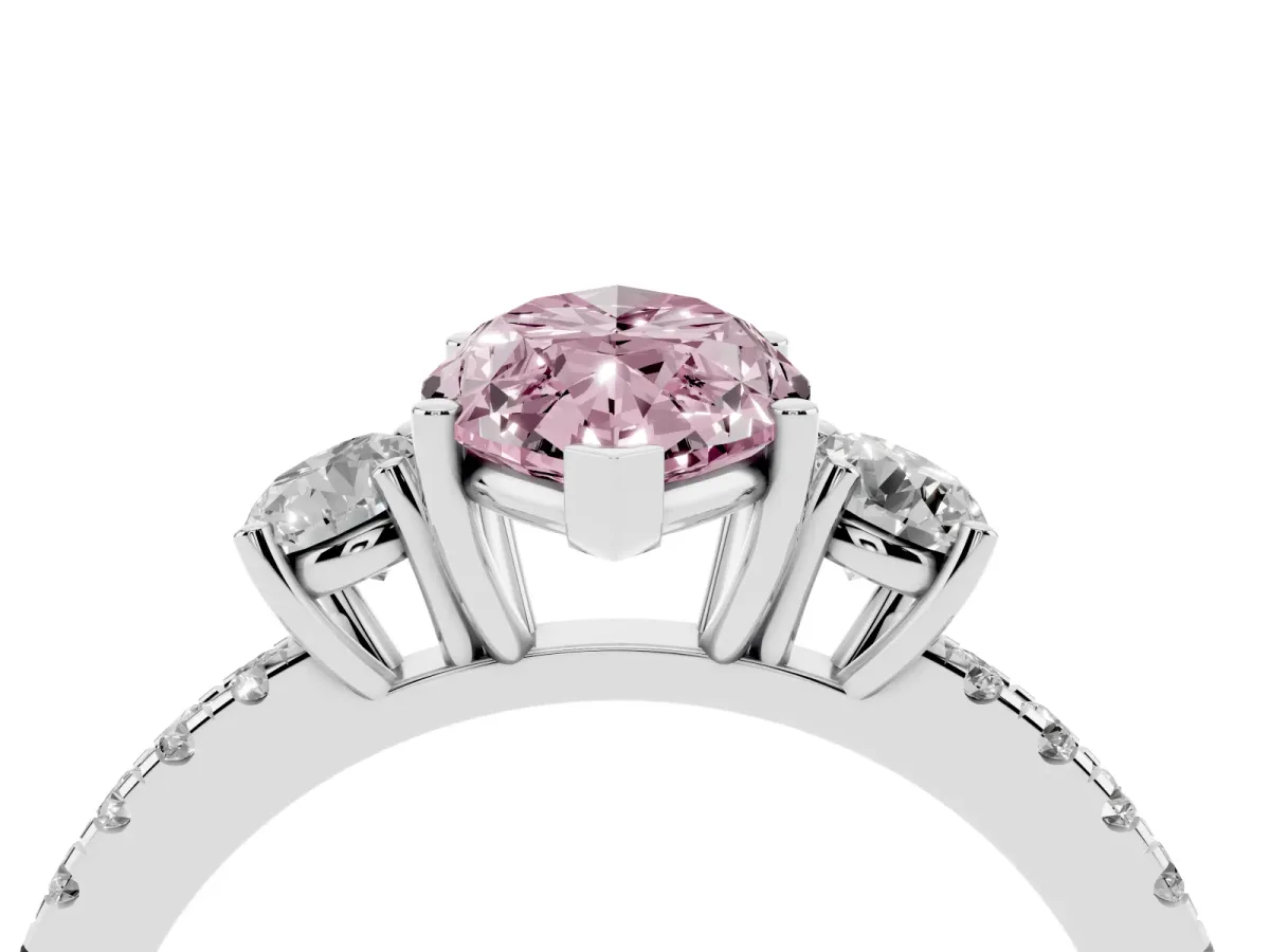 Fancy Pink Three-Stone Marquise Cut Cut Diamond Pavé Band with Prong Setting Silver