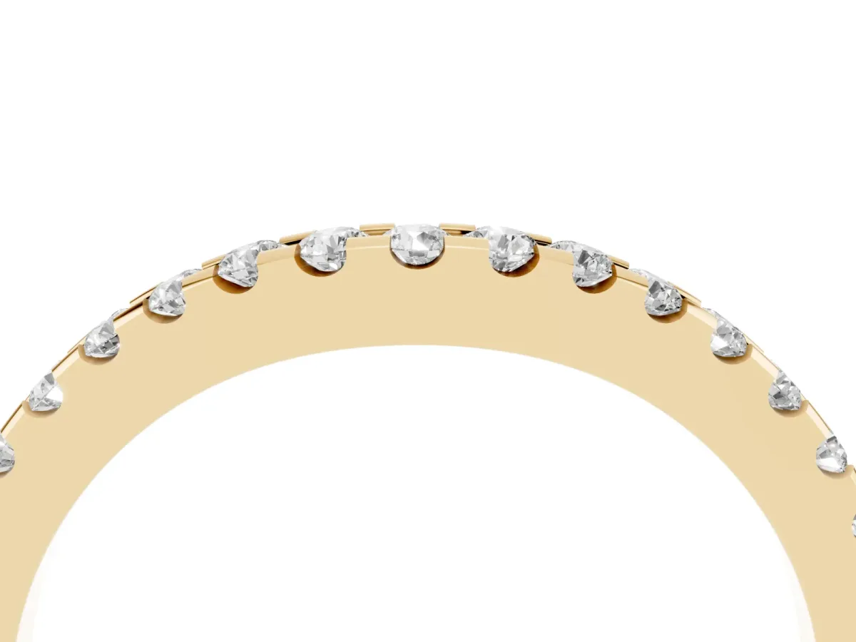 Pavé Round Diamond Curved Wedding Band Yellow gold