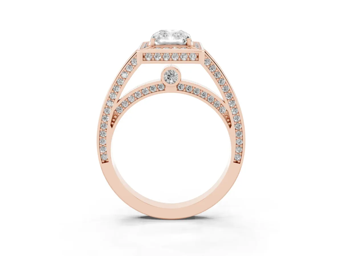 Radiant Cut Cut Halo Pave Split Shank Prong Setting Ring Rose gold
