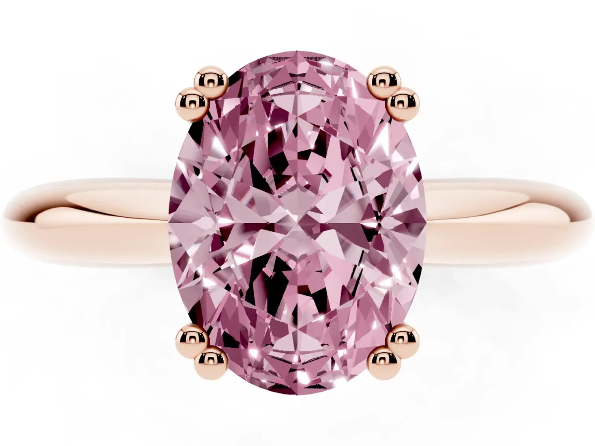 Fancy Pink Oval Cut Cut Solitaire Engagement Ring with Tapered Band and Four-Prong Setting Rose gold