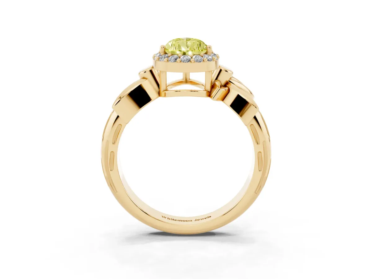 Fancy Yellow Pear Cut Halo Diamond Floral Band with Four-Prong Setting Yellow gold