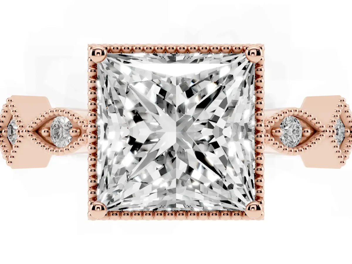 Princess Cut Milgrain Marquise Diamond Twist Band Ring Rose gold