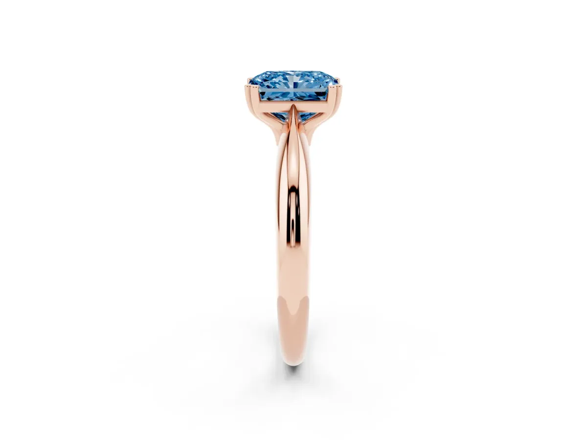 Fancy Blue Radiant Cut Cut Solitaire Engagement Ring with Tapered Band and Four-Prong Setting Rose gold