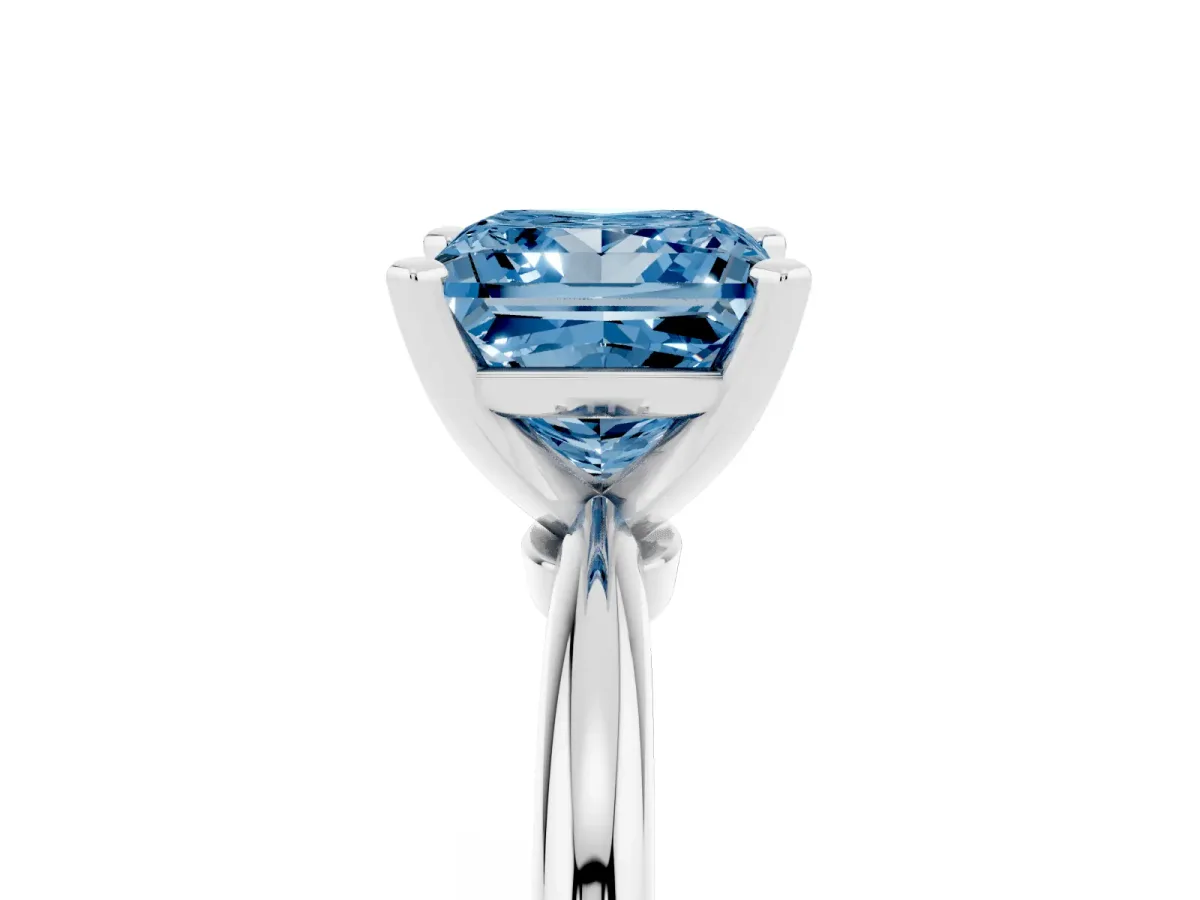 Fancy Blue Princess Cut Diamond Solitaire Ring with Prong Setting and Classic Band Platinum