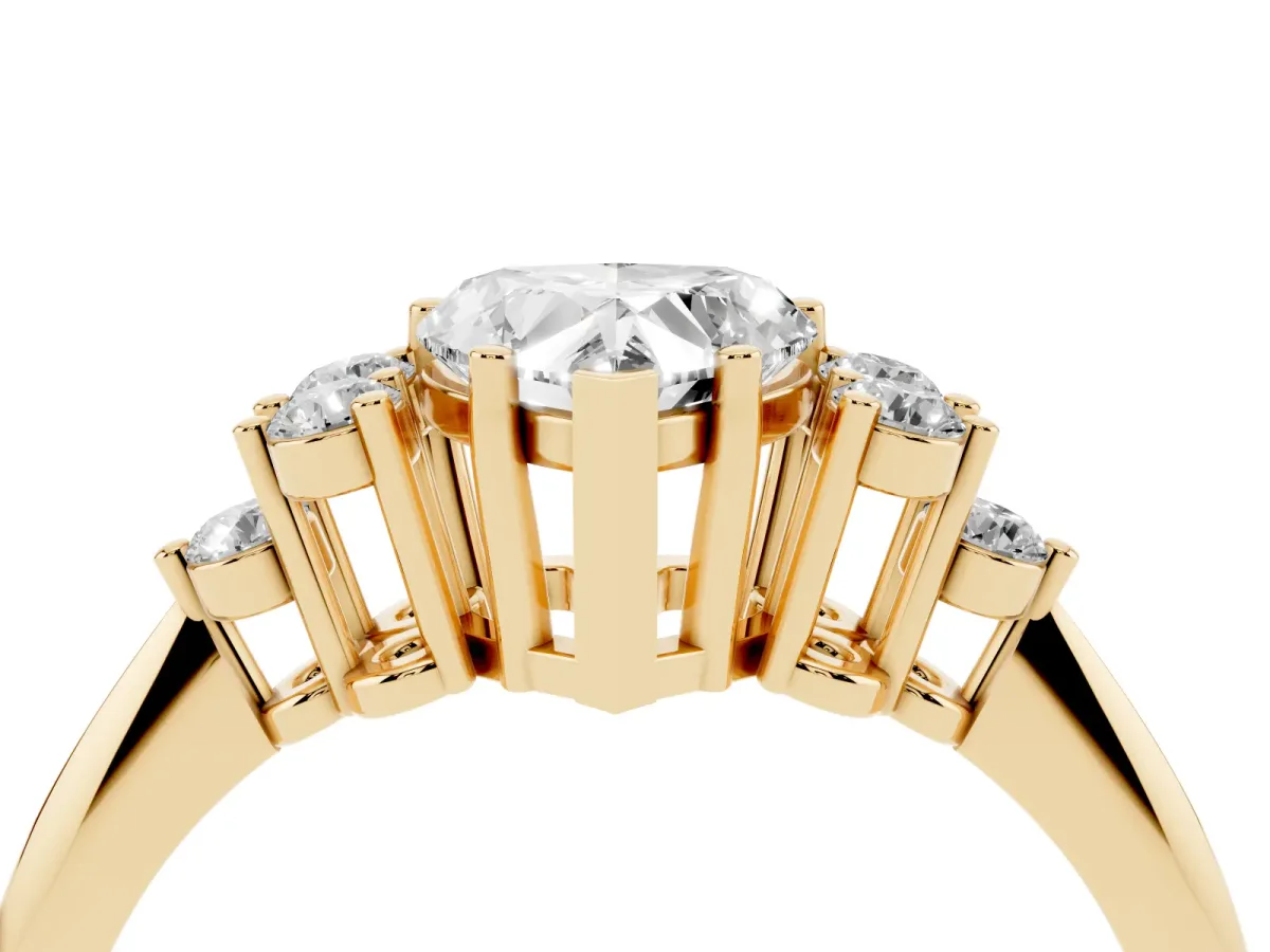 Heart Cut Cut Diamond Cluster Ring with Solitaire Band and Four-Prong Setting Yellow gold