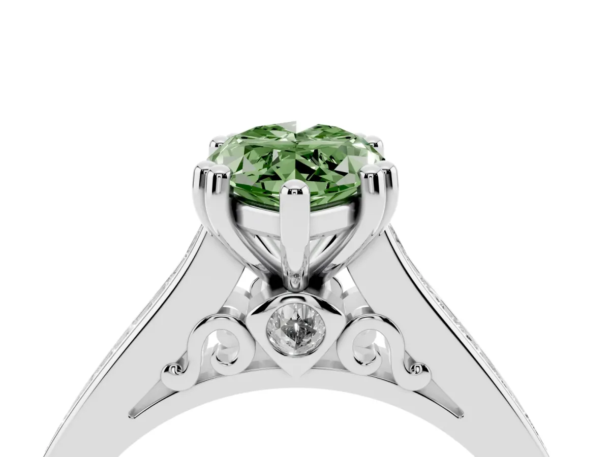 Fancy Green Marquise Cut Cut Channel Set Solitaire Engagement Ring with Prong Setting Silver