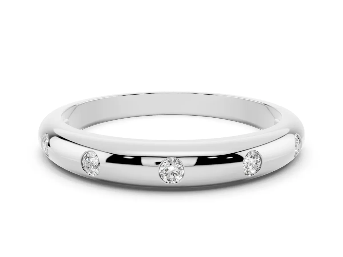 Bezel Set Round Diamond Comfort Fit Band Silver