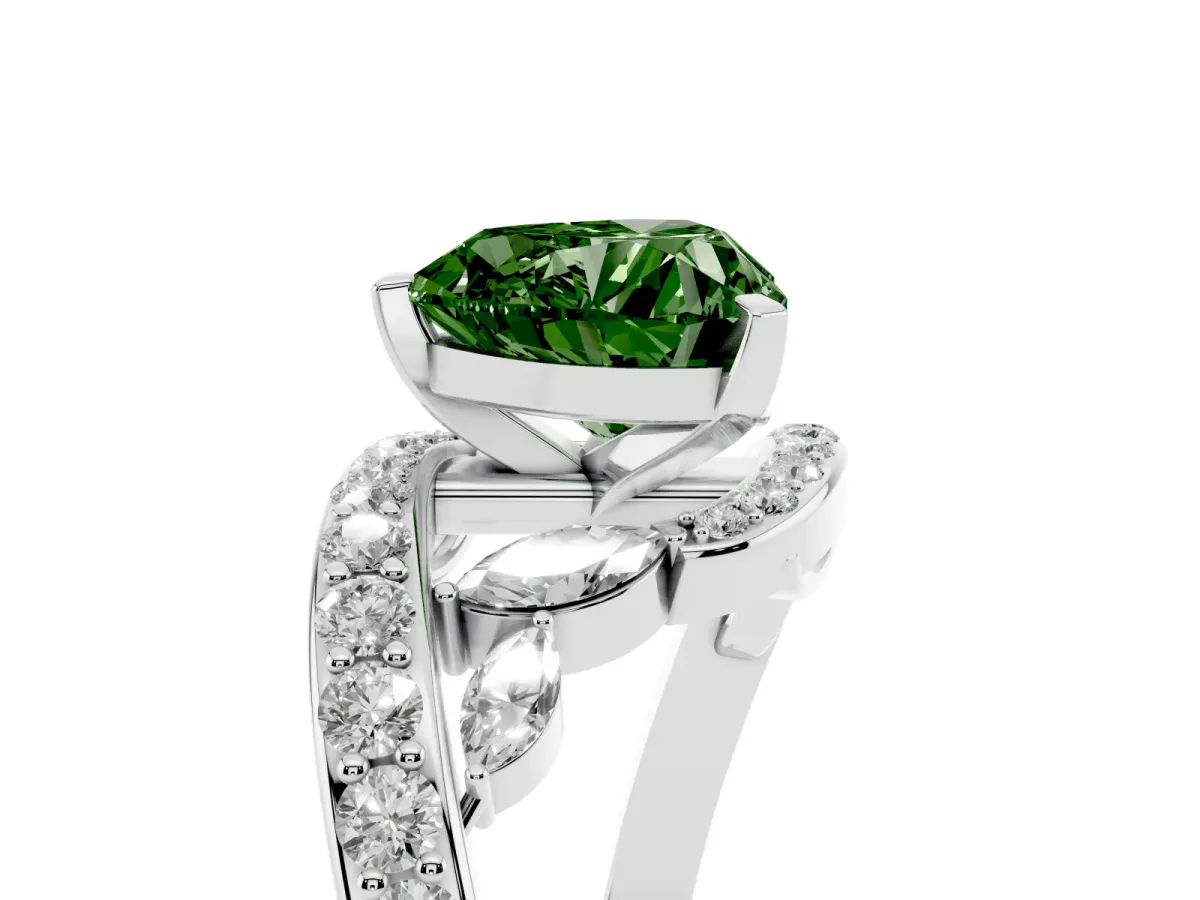 Fancy Green Heart Cut Solitaire with Pavé Twist Band and Four-Prong Setting Platinum