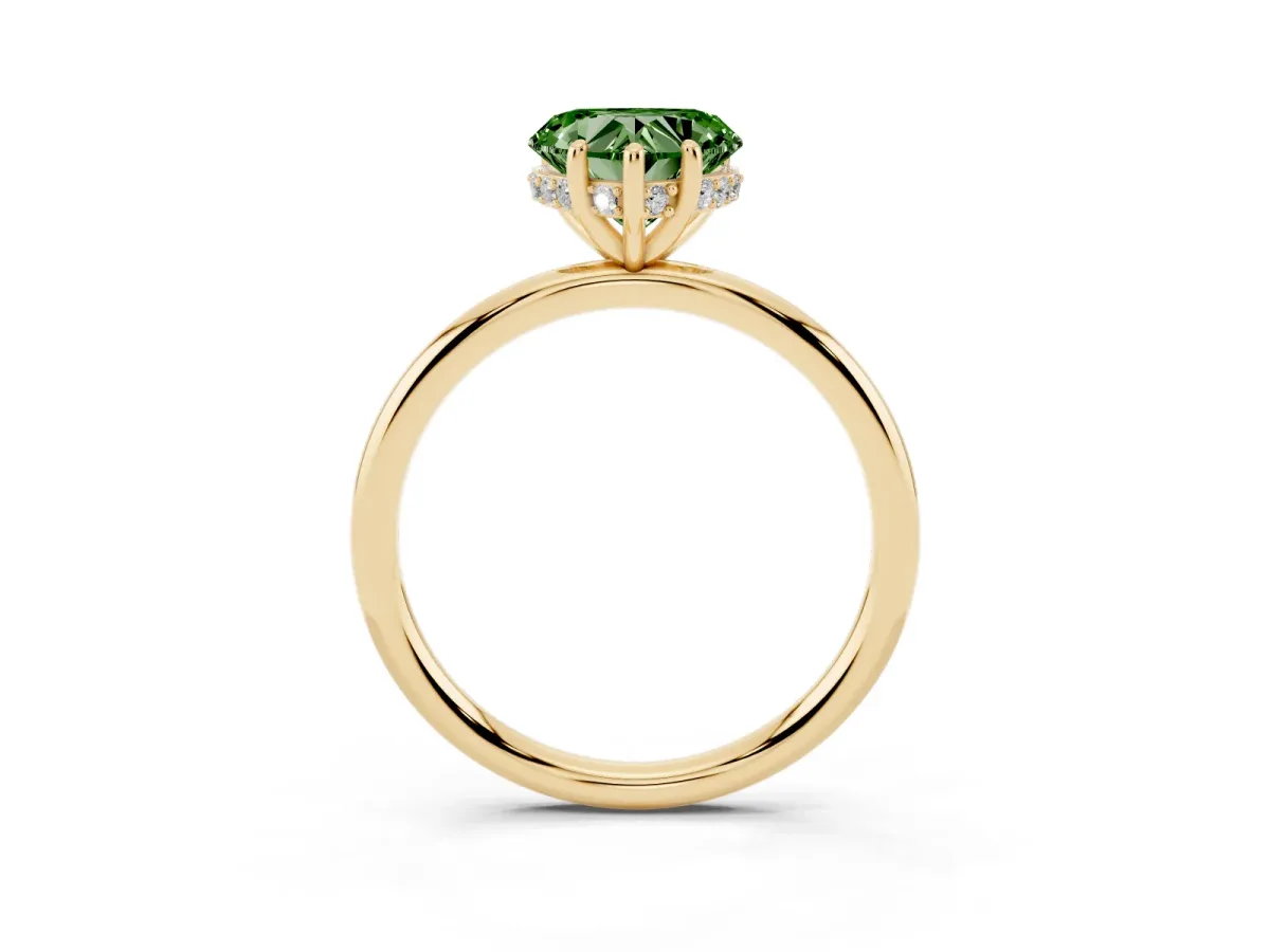 Fancy Green Heart Cut Solitaire Diamond Ring with a Classic Band and Four-Prong Setting Yellow gold