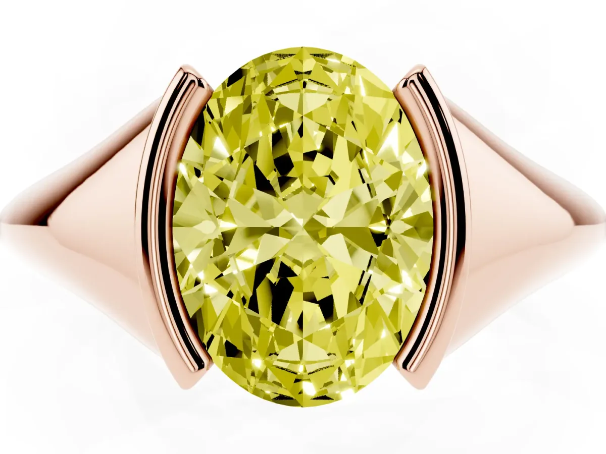 Fancy Yellow Oval Cut Solitaire Tension Set Diamond Ring Rose gold