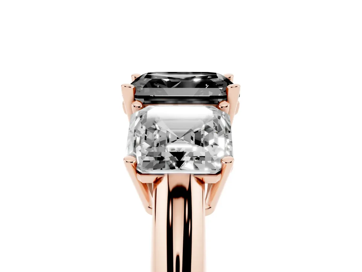 Fancy Black Three-Stone Asscher Cut Cut Diamond Engagement Ring with Prong Setting on a White Gold Band Rose gold