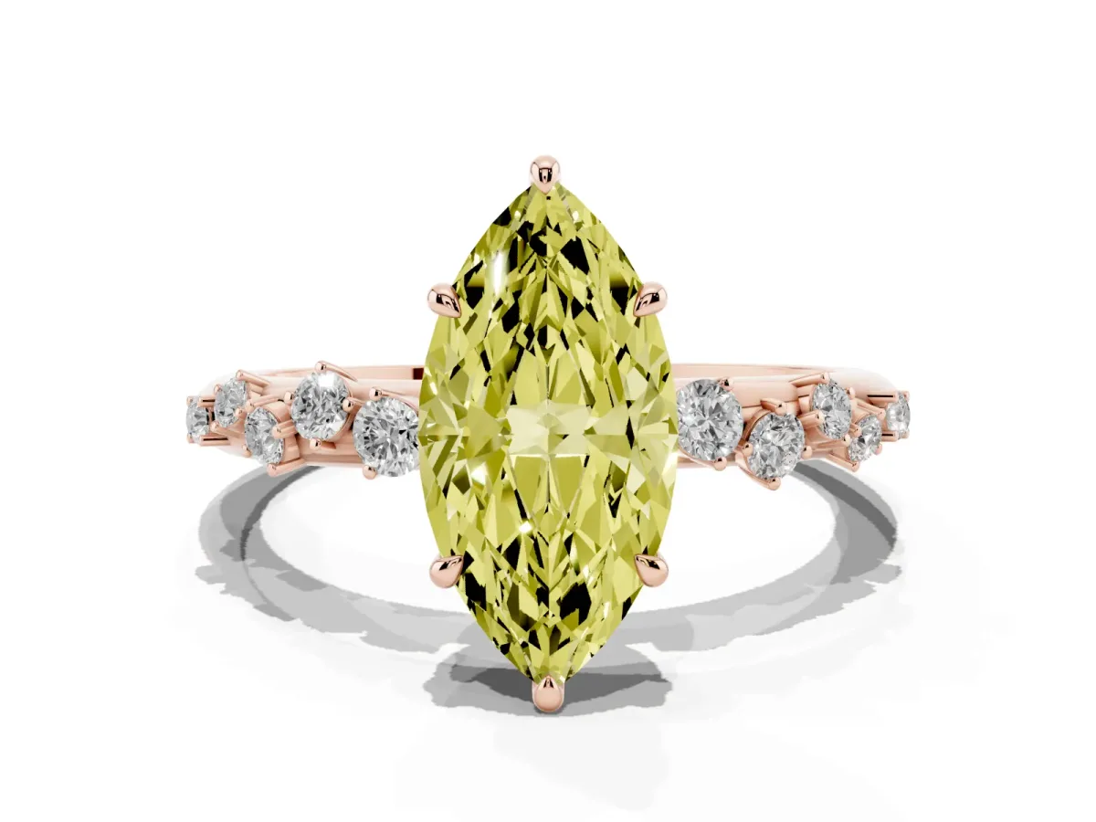 Fancy Yellow Marquise Cut Diamond Cluster Prong-Set Solitaire Ring Rose gold