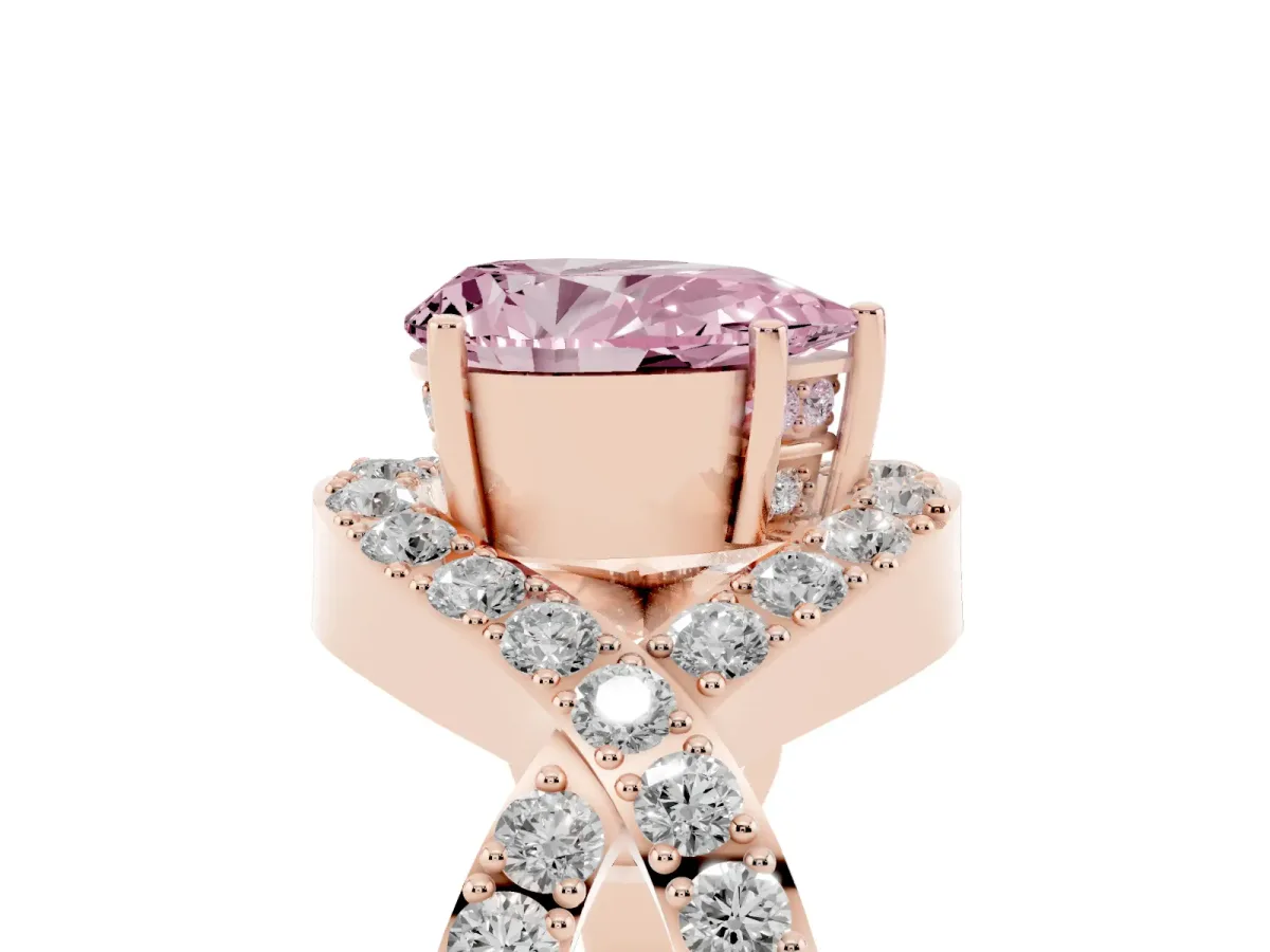 Fancy Pink Pear Cut Solitaire Twist Band Pavé Diamond Engagement Ring Rose gold