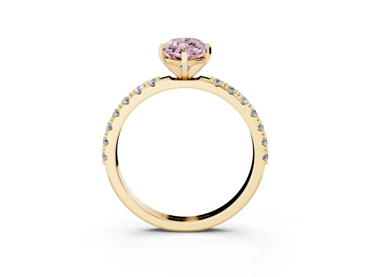 Fancy Pink Marquise Cut Diamond Solitaire Pavé Band with Four-Prong Setting Yellow gold