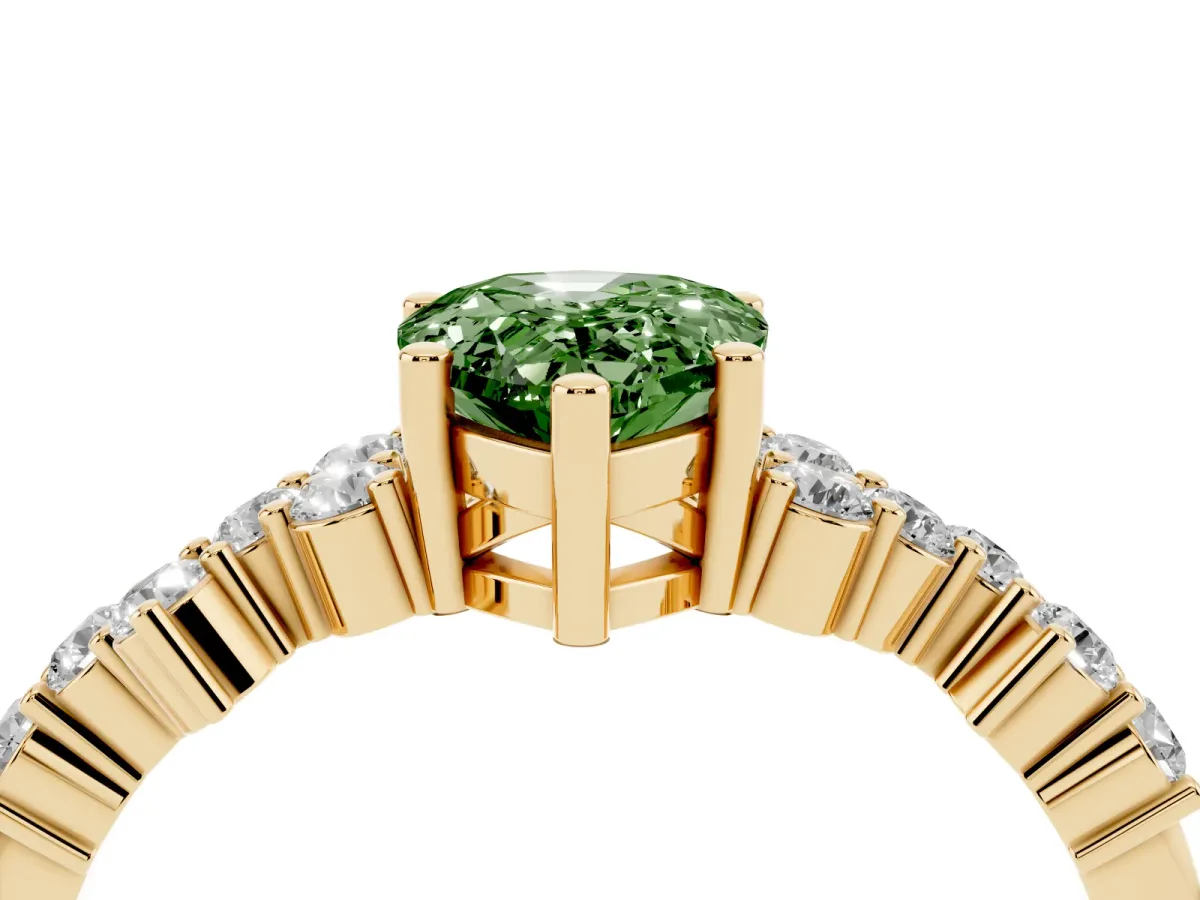 Fancy Green Pear Cut Diamond Scattered Round Accent Ring with Prong Setting Yellow gold