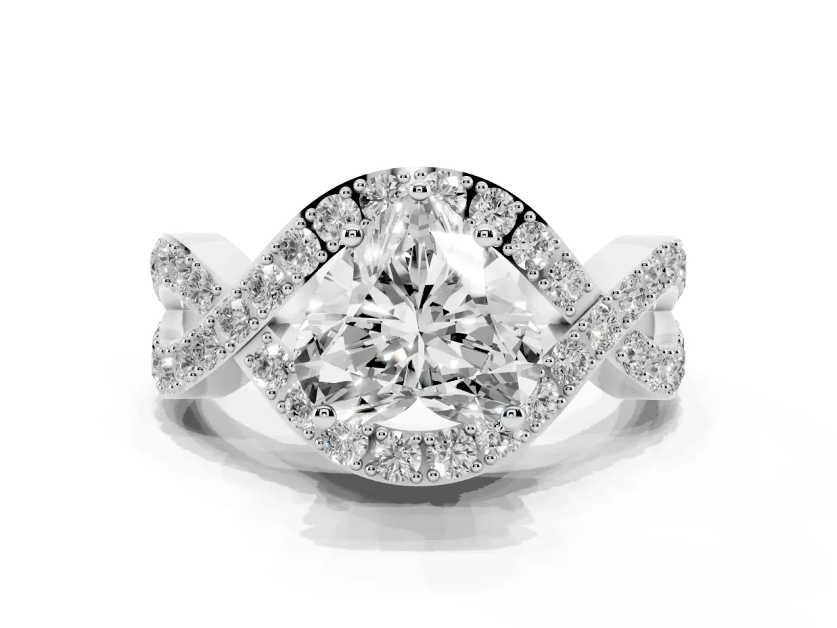 Heart Cut Solitaire Twist Band Pavé Diamond Engagement Ring Silver