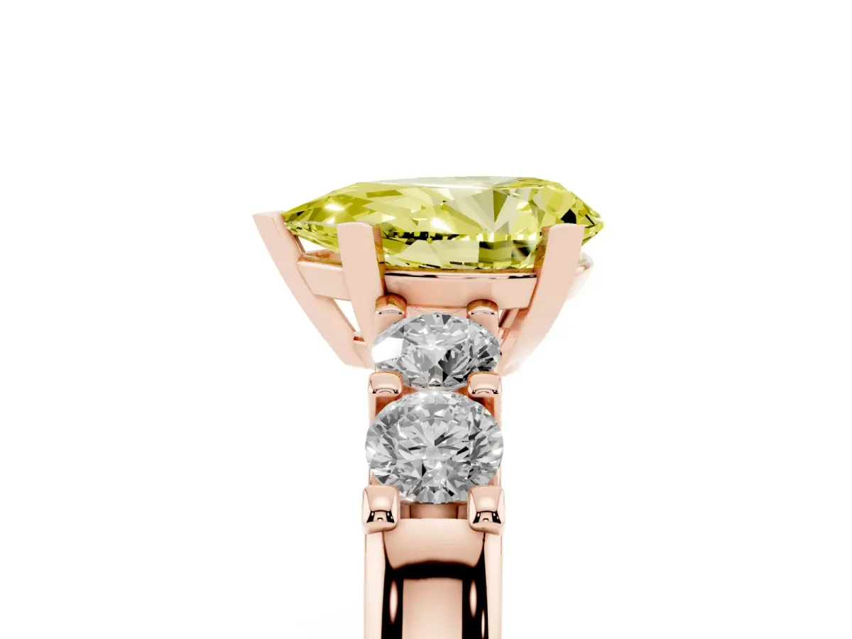 Fancy Yellow Pear Cut Brilliant Cut Diamond Five-Stone Prong Set Engagement Ring with Channel Band Rose gold