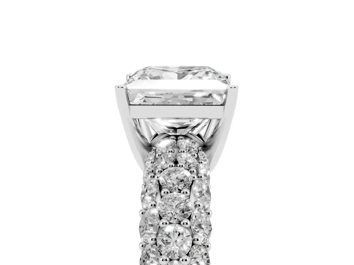 Princess Cut Diamond Pavé Band Solitaire Ring with Four-Prong Setting Platinum