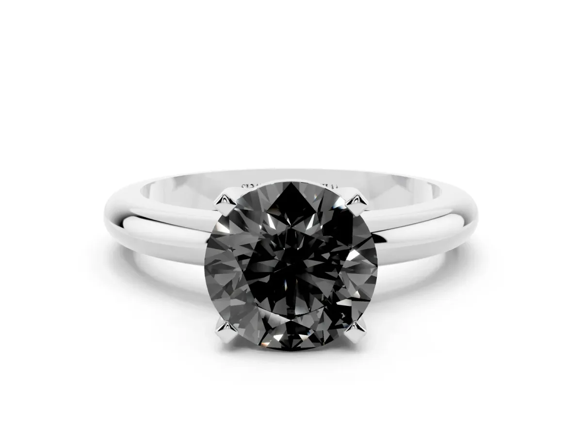 Fancy Black Round Cut Diamond Solitaire Engagement Ring with Round Band and Four-Prong Setting Platinum