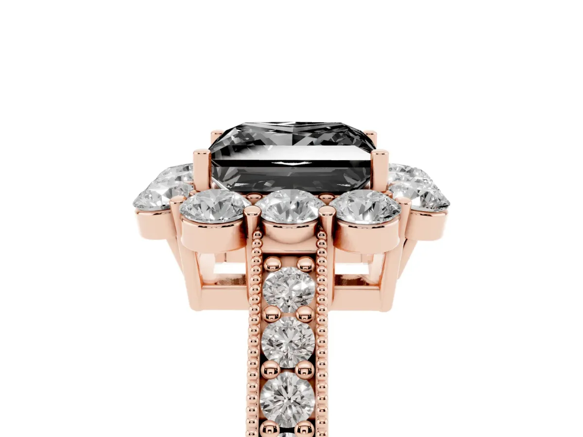 Fancy Black Princess Cut Cut Halo Diamond Pavé Engagement Ring with Milgrain Detailing Rose gold