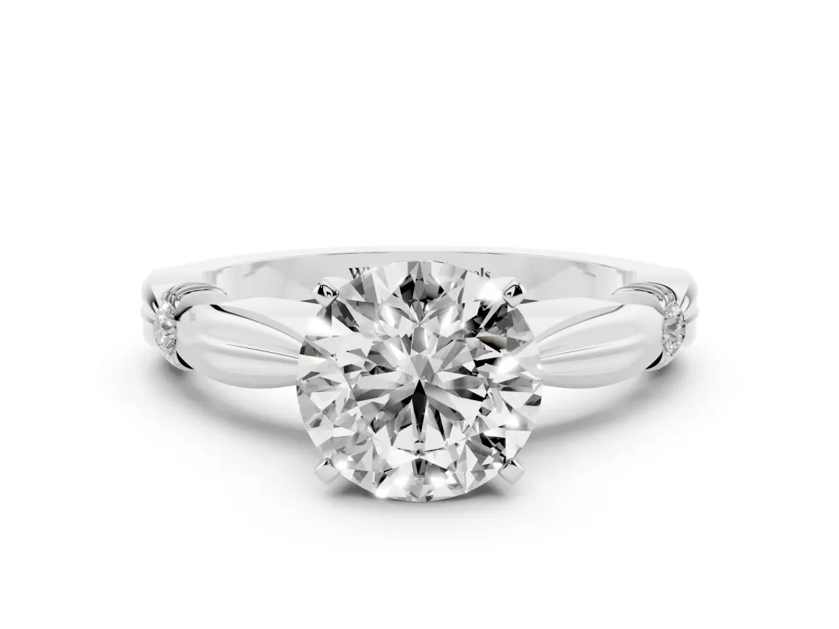 Round Cut Solitaire Diamond Twisted Band with Four-Prong Setting Silver