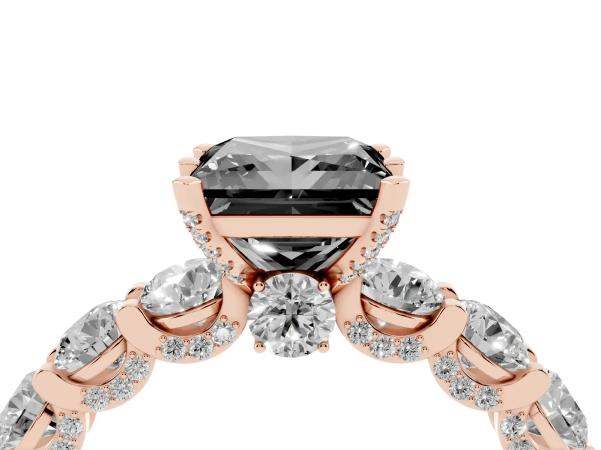 Fancy Black Princess Cut Diamond Side Stone Engagement Ring with Four-Prong Setting Rose gold