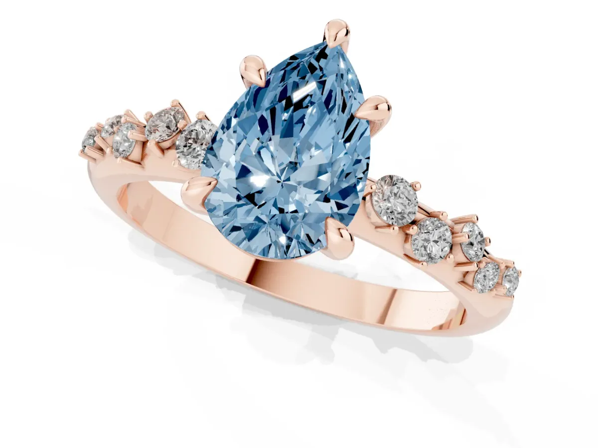Fancy Blue Pear Cut Cut Diamond Vine Band with Four-Prong Setting Rose gold