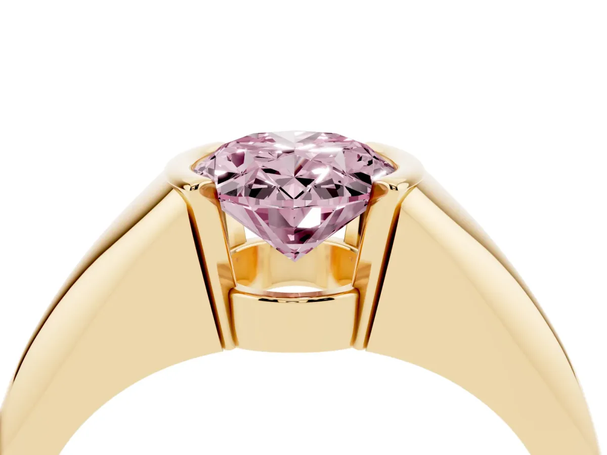 Fancy Pink Oval Cut Solitaire Tension Set Diamond Ring Yellow gold