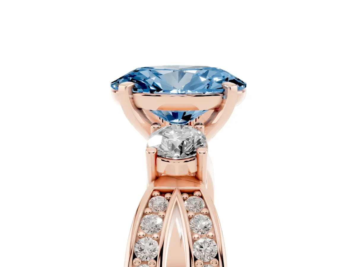 Fancy Blue Three-Stone Oval Cut Cut Diamond Twist Band with Prong Setting Rose gold