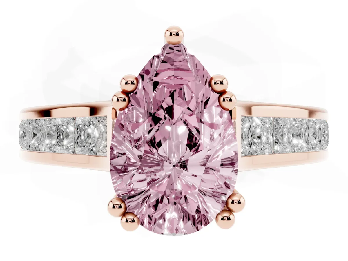 Fancy Pink Pear Cut Cut Channel Set Solitaire Engagement Ring with Prong Setting Rose gold