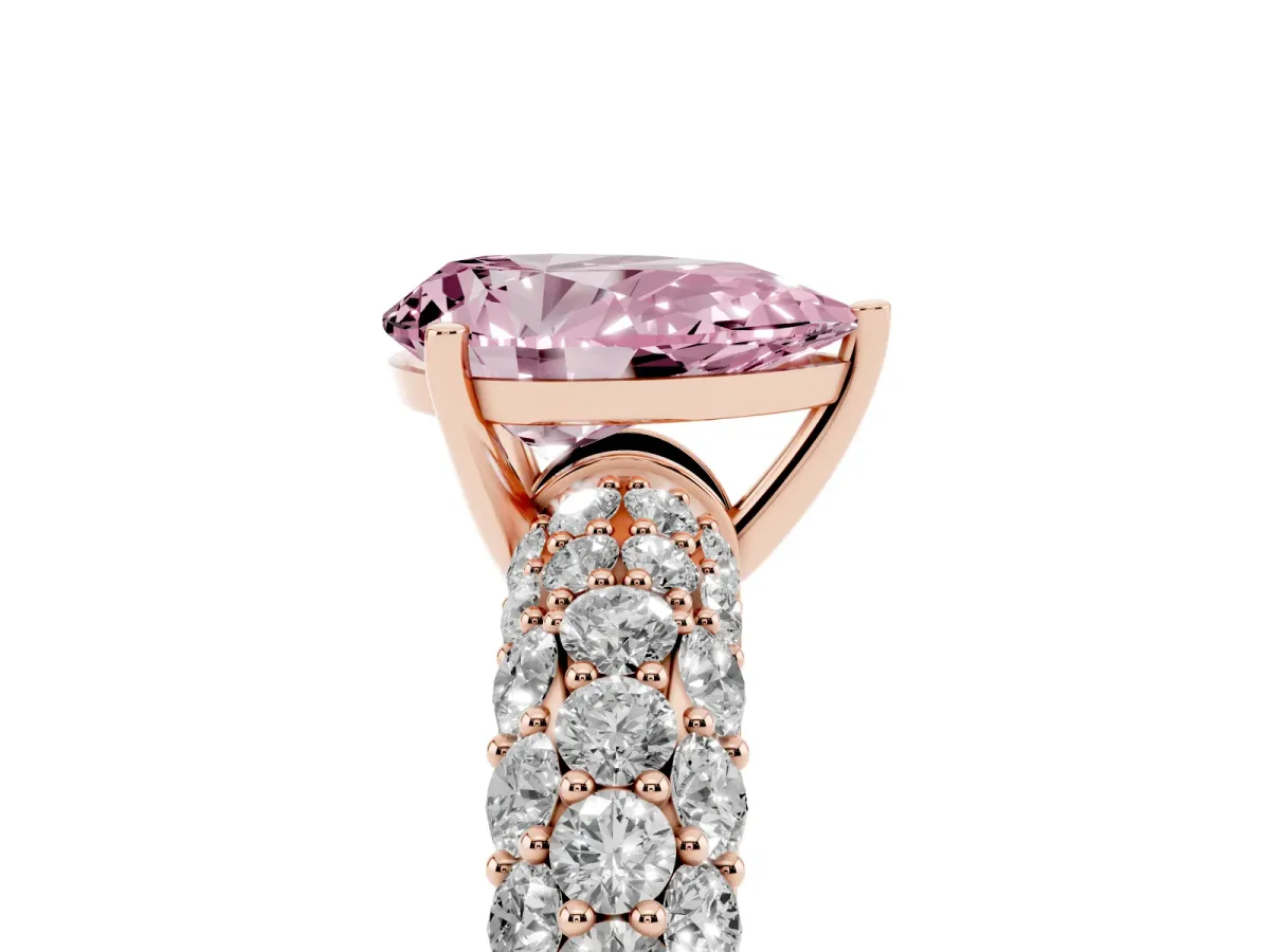 Fancy Pink Pear Cut Diamond Pavé Band Solitaire Ring with Four-Prong Setting Rose gold