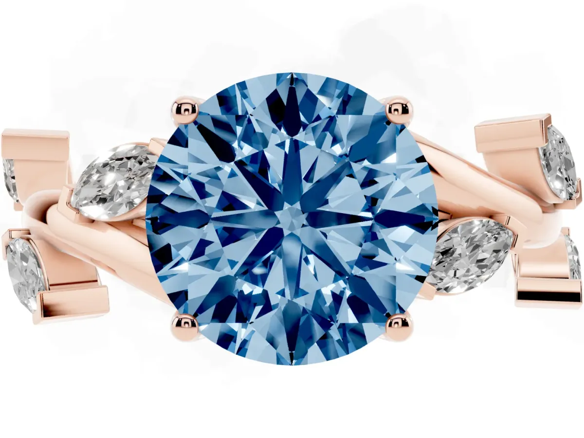 Fancy Blue Round Cut Solitaire Twisted Band Marquise Accent Prong Setting Ring Rose gold