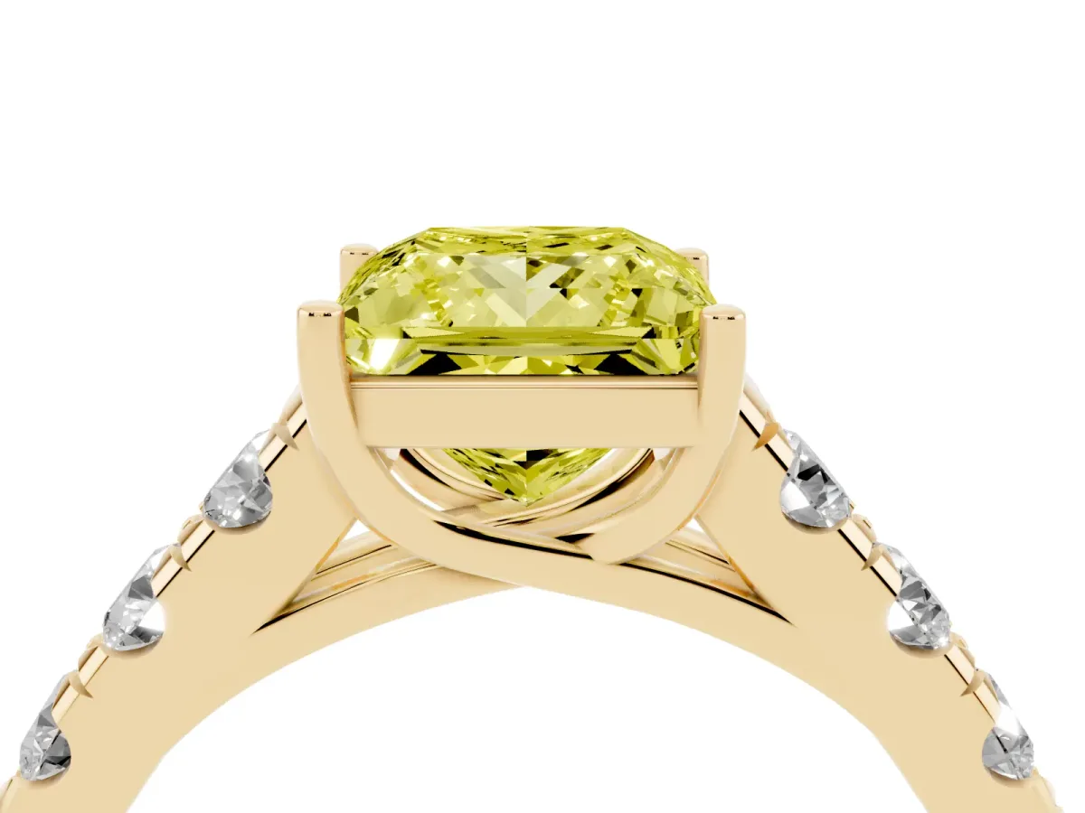 Fancy Yellow Princess Cut Cut Diamond Solitaire Ring with Micro Pave Band and Prong Setting Yellow gold