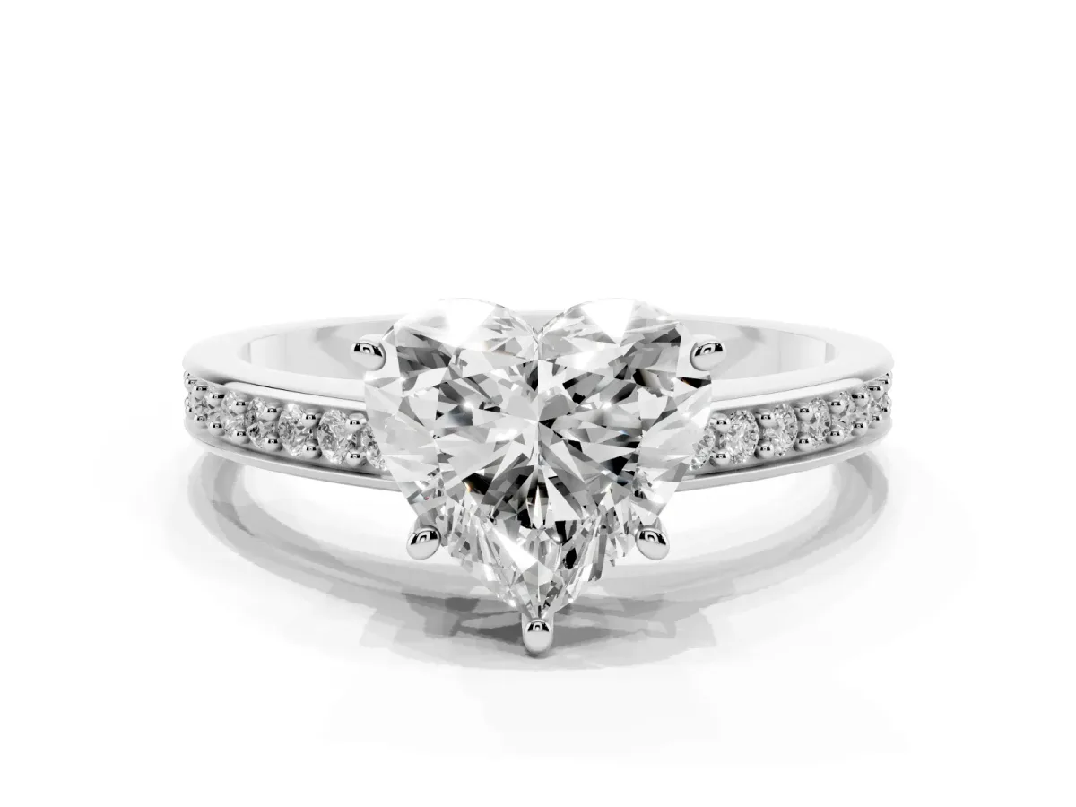 Heart Cut Solitaire Pavé Band Prong Setting Ring Platinum