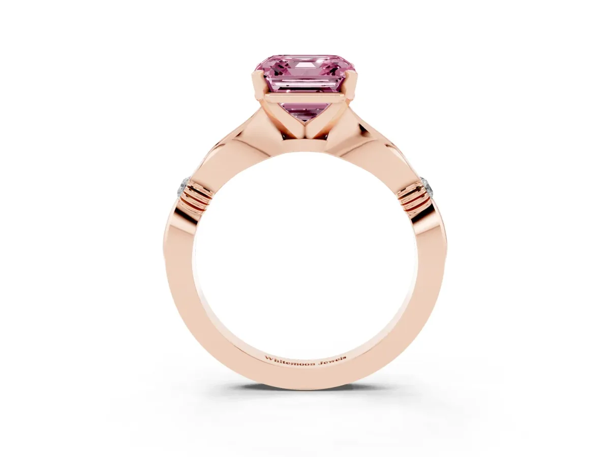 Fancy Pink Asscher Cut Solitaire Diamond Twisted Band with Four-Prong Setting Rose gold