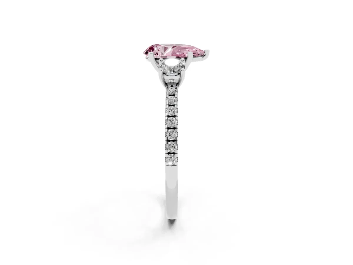 Fancy Pink Three-Stone Pear Cut Cut Diamond Pavé Band with Prong Setting Silver