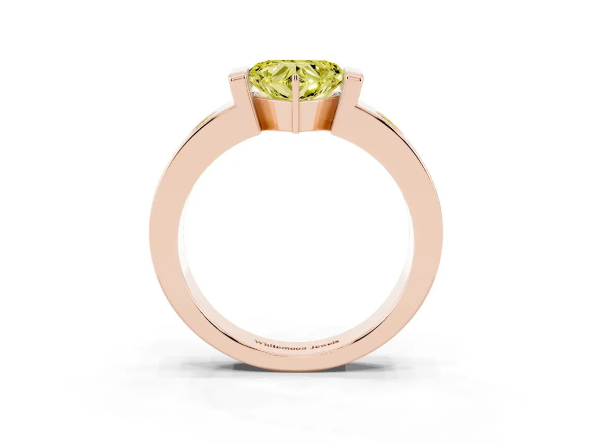 Fancy Yellow Heart Cut Brilliant Channel-Set Diamond Ring with Bezel Prong Setting Rose gold