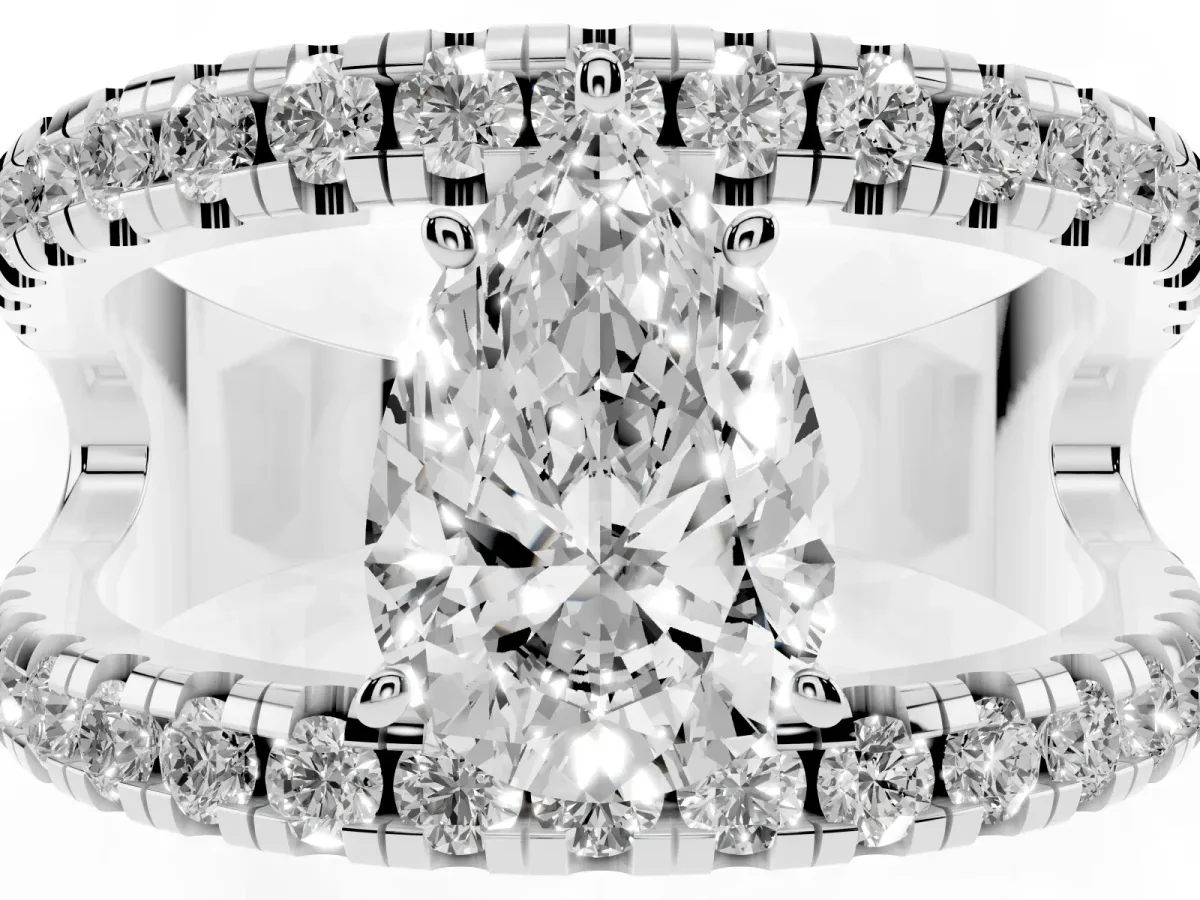 Pear Cut Solitaire Split Shank Pave Diamond Ring Platinum