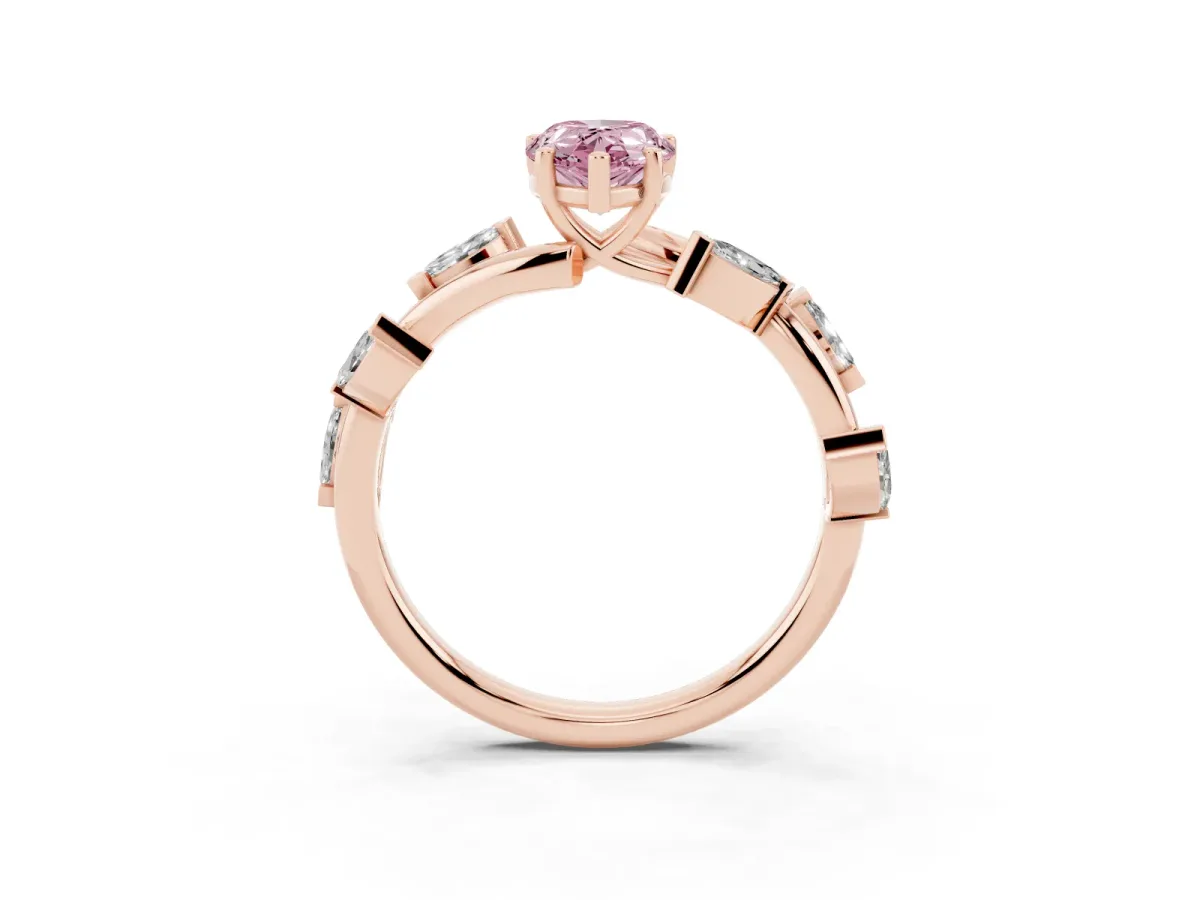 Fancy Pink Pear Cut Solitaire Twisted Band Marquise Accent Prong Setting Ring Rose gold
