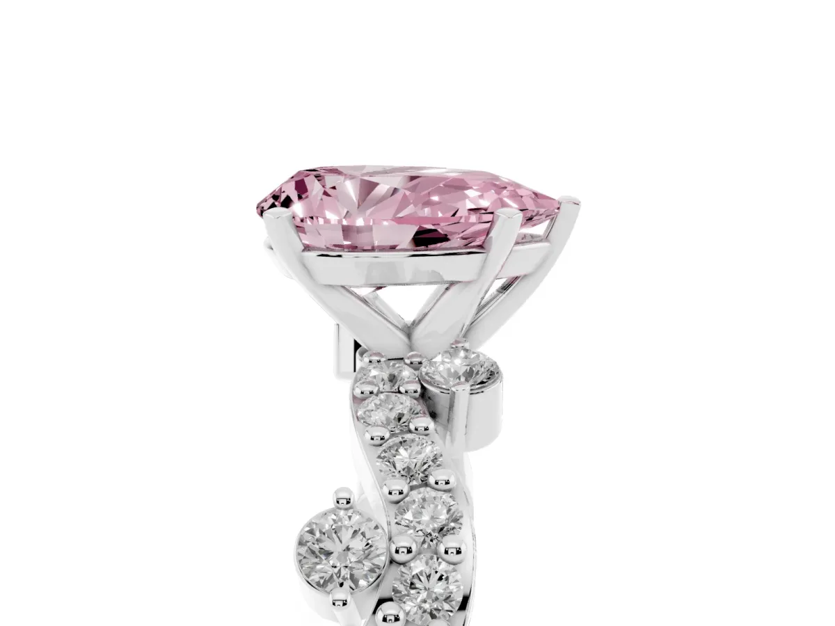 Fancy Pink Pear Cut Cut Solitaire Diamond Twisted Band with Pave Setting Platinum