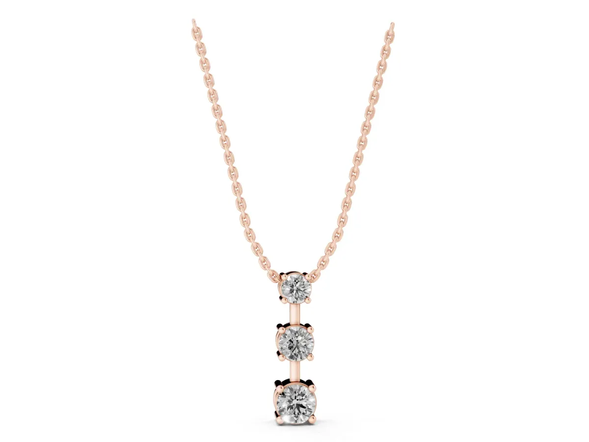 Round Diamond Triple Bar Pendant with Four-Prong Setting Rose gold