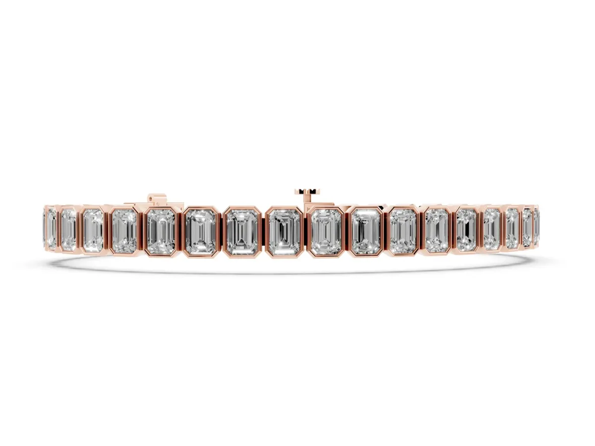 Emerald Cut Diamond Tennis Bracelet with Bezel Setting Rose gold