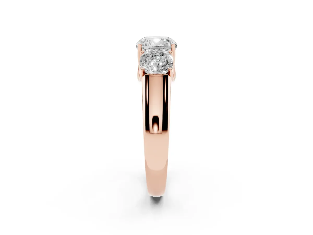 Three-Stone Cushion Cut Cut Diamond Ring with Prong Setting and Classic Band Rose gold
