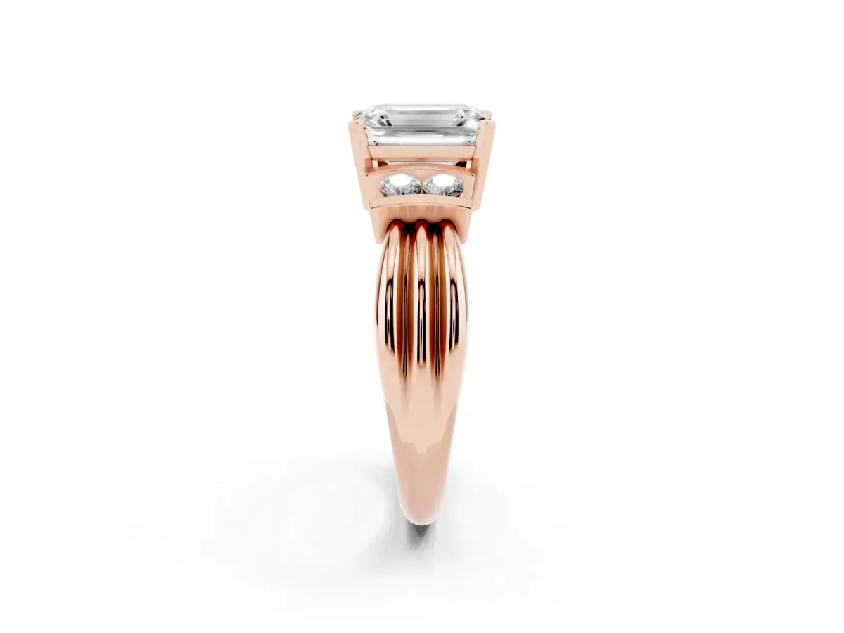 Emerald Cut Cut Three-Stone Channel Set Ring with Bar Prongs Rose gold