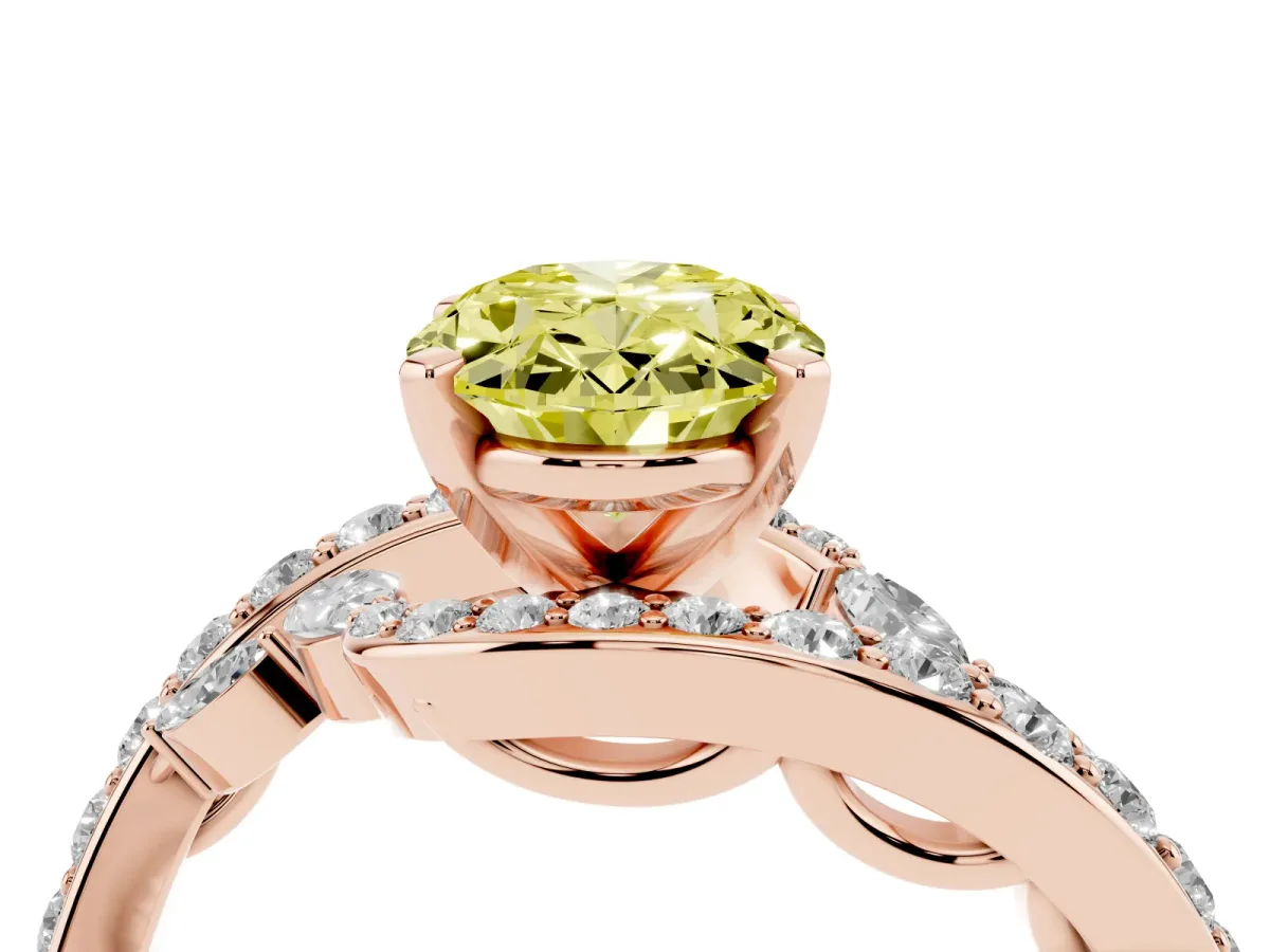 Fancy Yellow Oval Cut Solitaire with Pavé Twist Band and Four-Prong Setting Rose gold